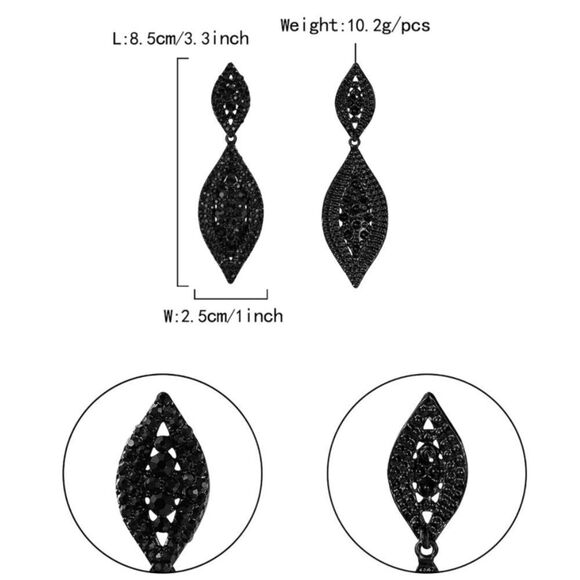 Carbon Black with Black Onyx Crystal Double Leaf Chandelier Post Back Earrings - Picture 6 of 6